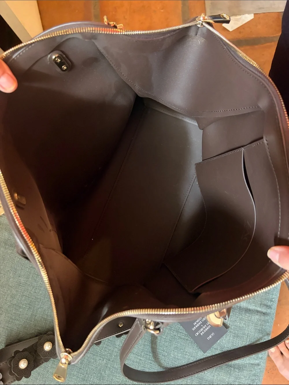 Zac Posen Women's Dark Brown Leather Satchel with Floral Strap